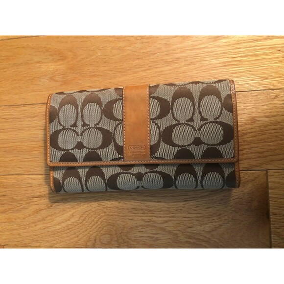 Coach Long Zip Wallet Vintage Leather Canvas - Picture 1 of 7